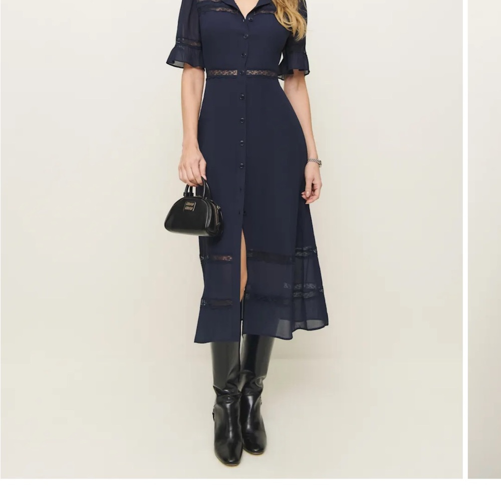 Reformation Woodson Dress, Navy, size 8, worn 1x, like new!